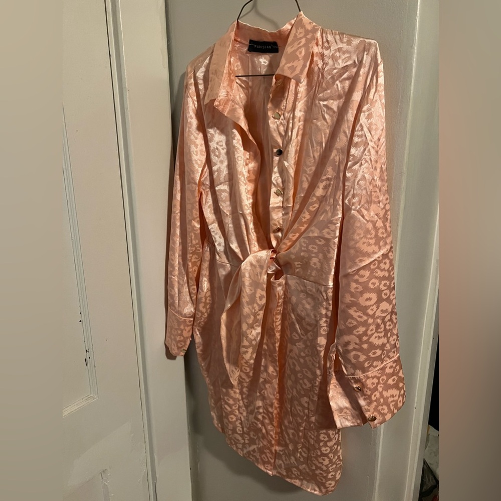 Pink satin leopard dress